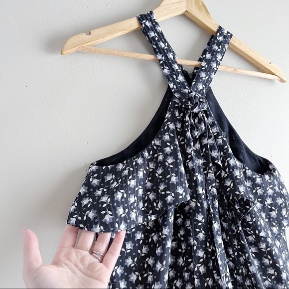 NWT LOFT Bluebell Flounce Halter Romper in Black White Floral Print Petite Small - Picture 7 of 13